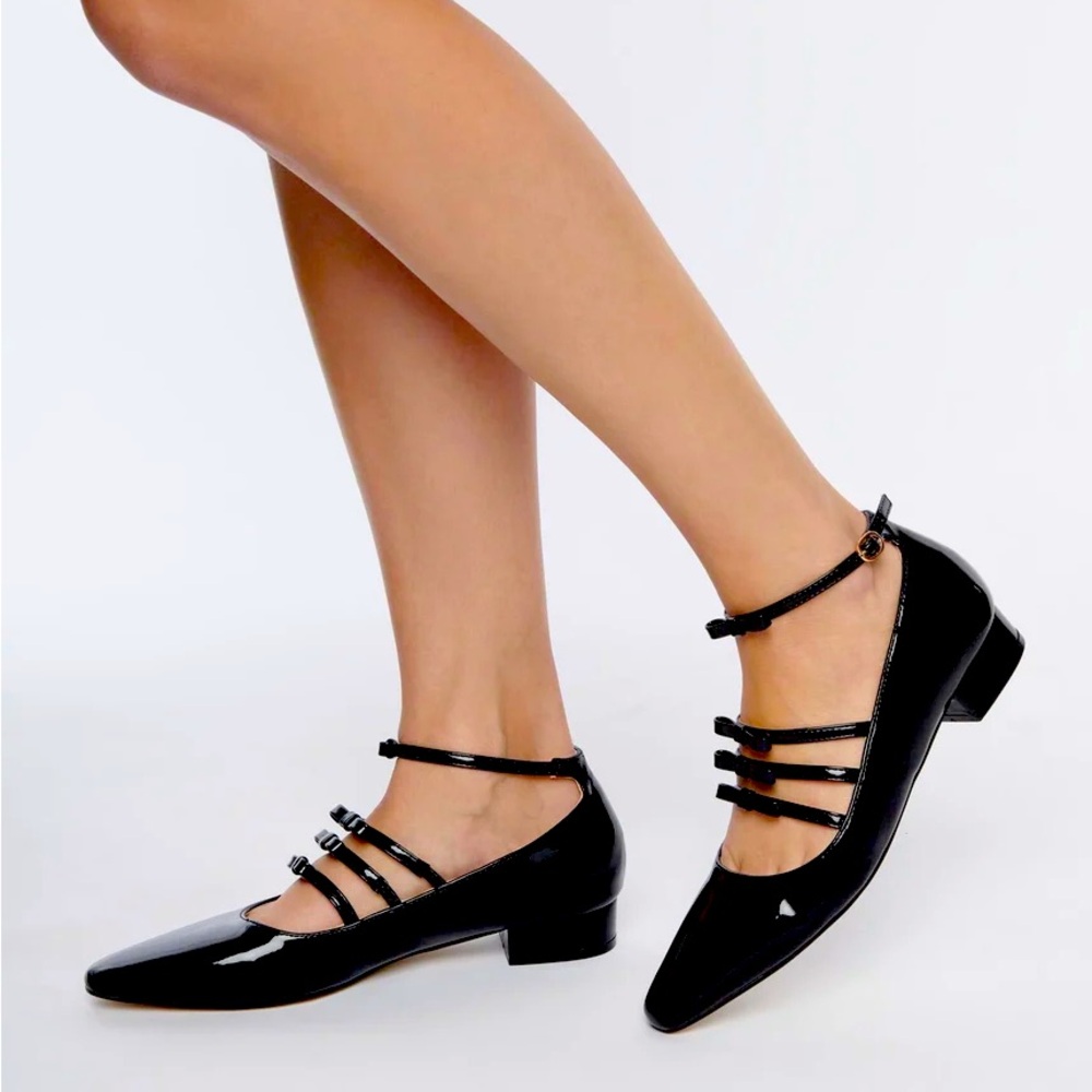 Unique Vintage Black Patent Strappy Bow Mary Jane Shoes